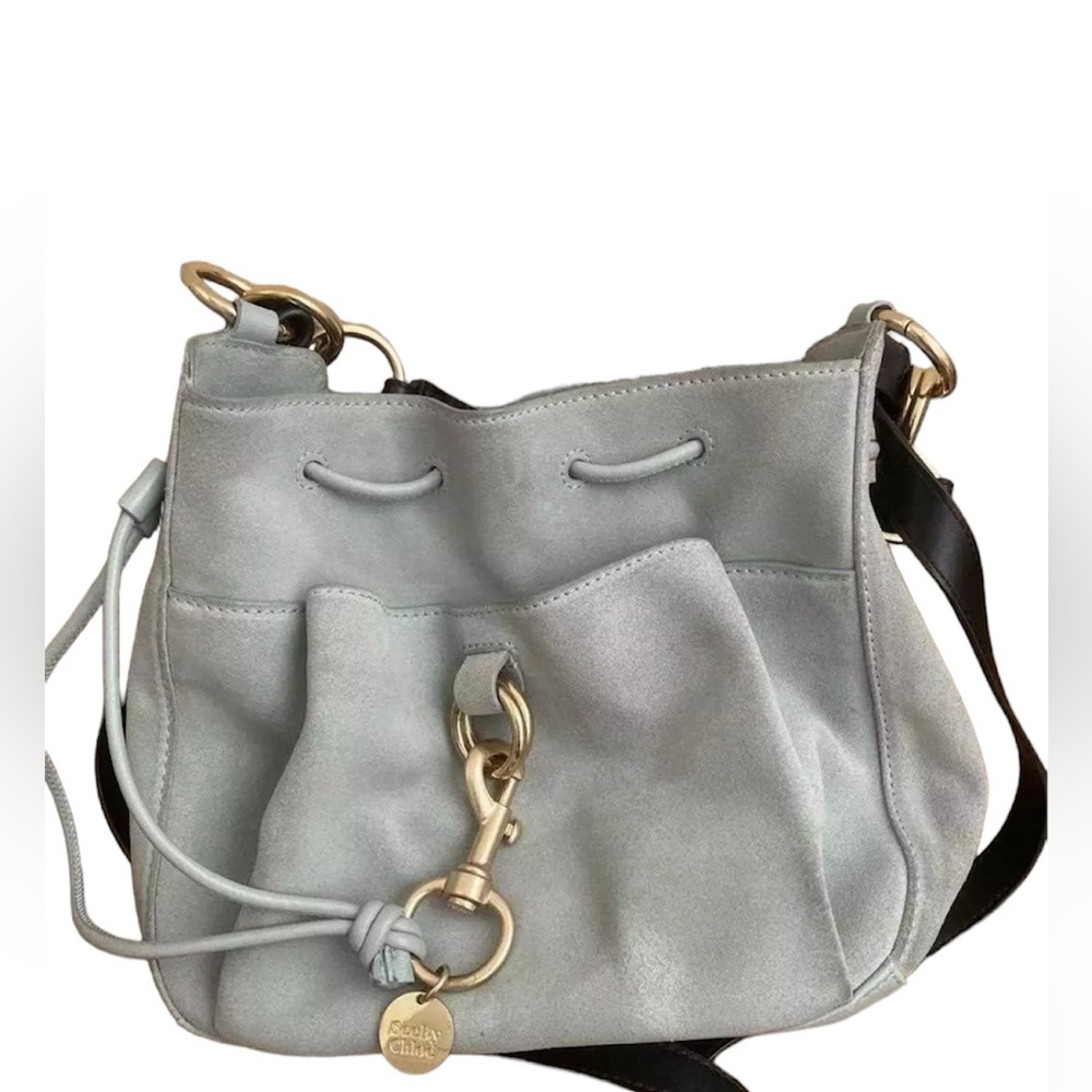 See By Chloe Suede and Leather Gray Blue Tony Crossbody Shoulder Bag EUC
